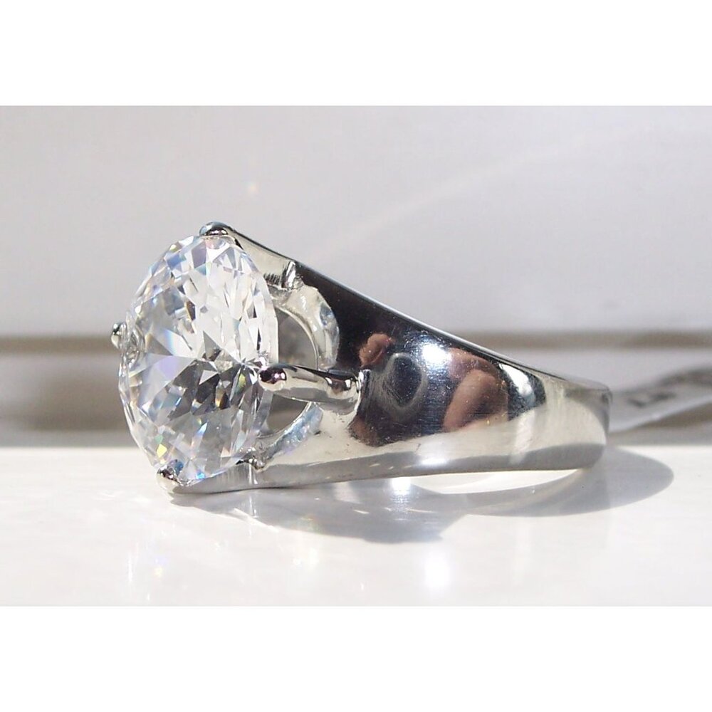 Round Cut Solitaire Cubic Zirconia Band Ring Stainless Steel - Picture 3 of 16